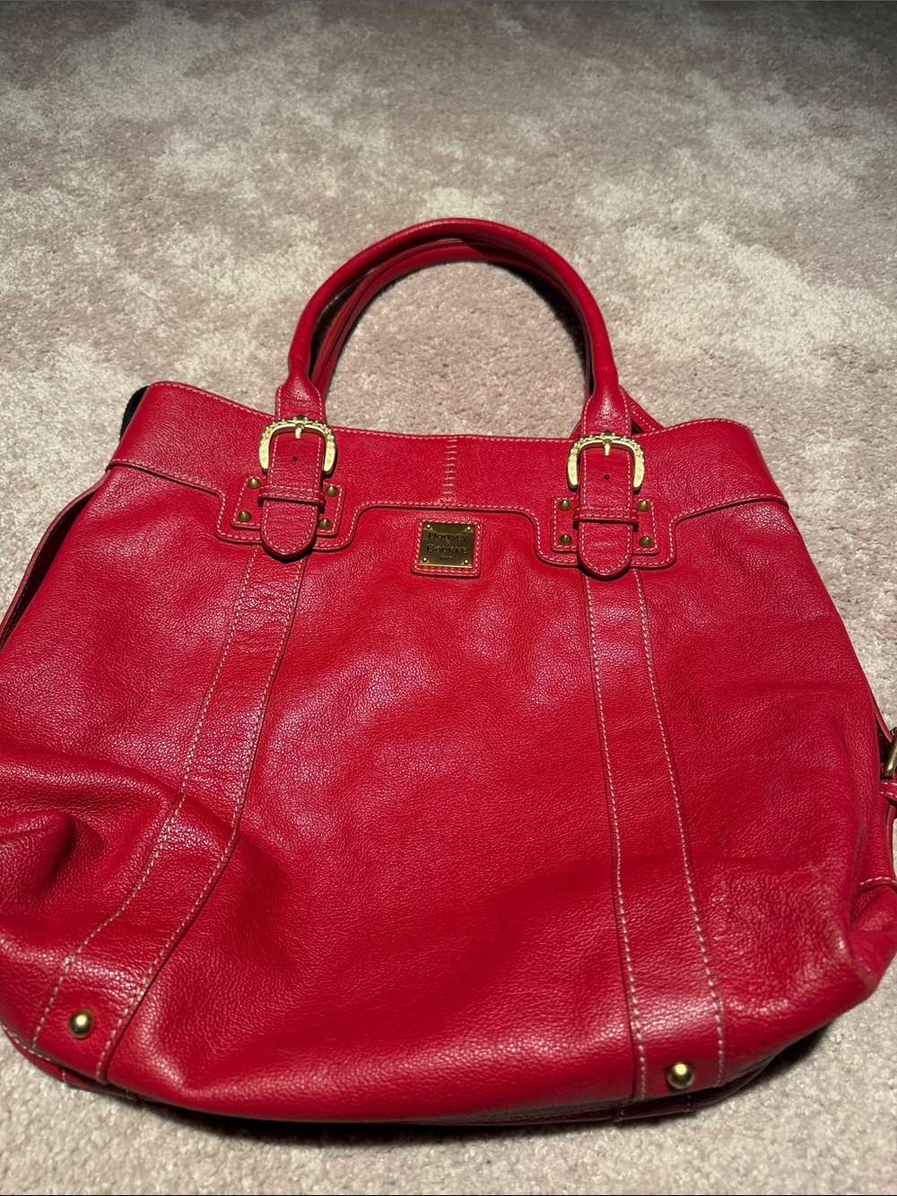 Dooney & Bourke red  Leather Tote with Buckle Accents
